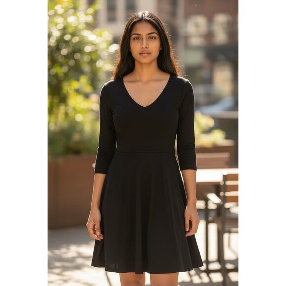 Lark & Ro Black Long Sleeve Fitted Waist Swing Dress Size Medium - Picture 2 of 2